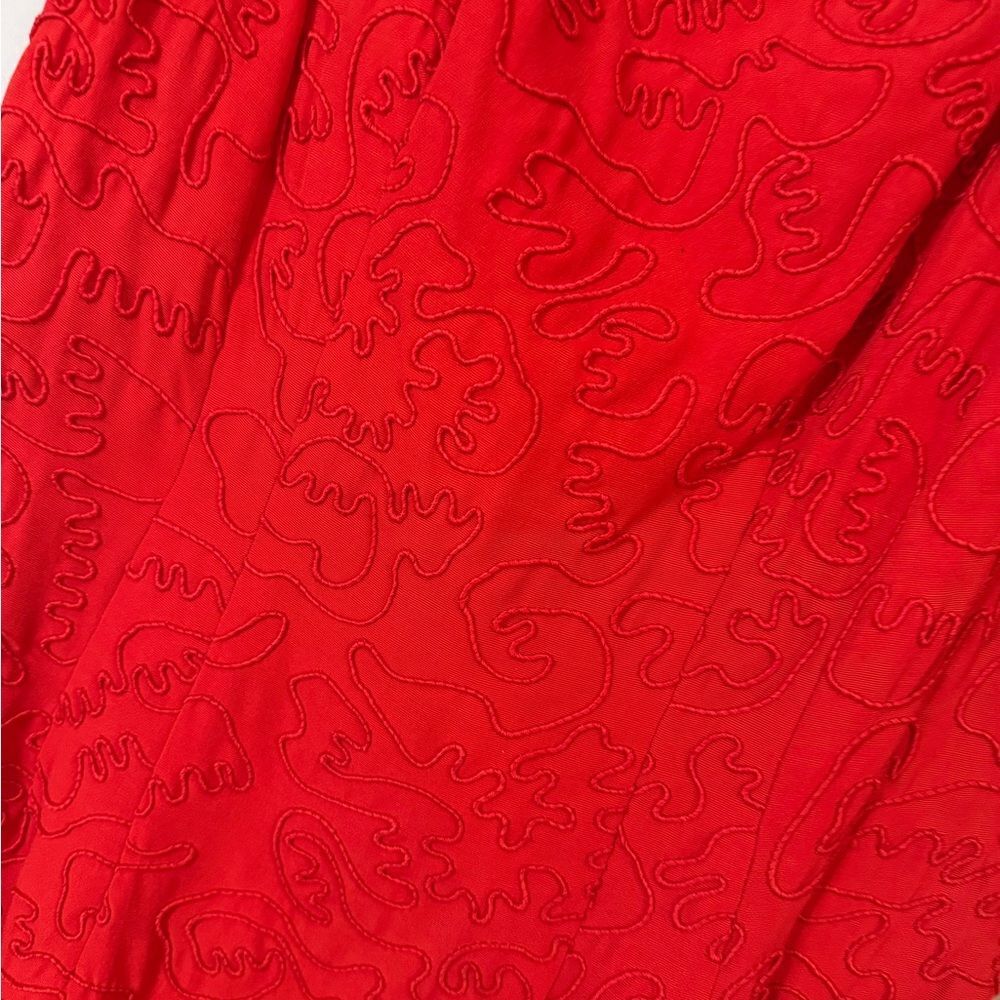 Carmen Marc Valvo Red Textured Midi Dress squiggles artsy - Picture 2 of 10